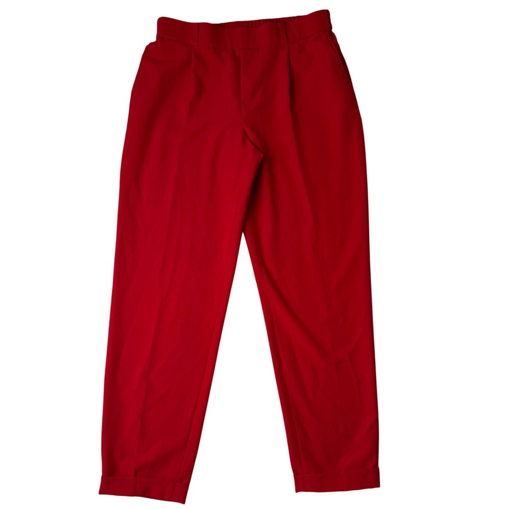 TROVARE Red Pleated Trousers Pants Elastic Waist Women's M/M career Office